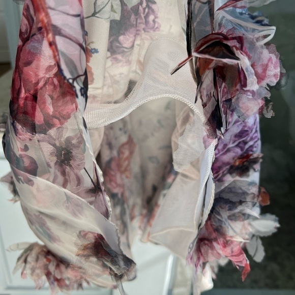 MARCHESA NOTTE One-Shoulder Tulle Dress w/ 3D Applique - Picture 5 of 13